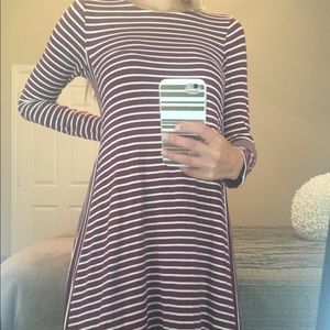 Maroon & White Striped Dress